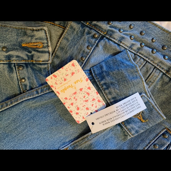 NWT FREE PEOPLE Cotton Studded Denim Jacket XS - Picture 14 of 14